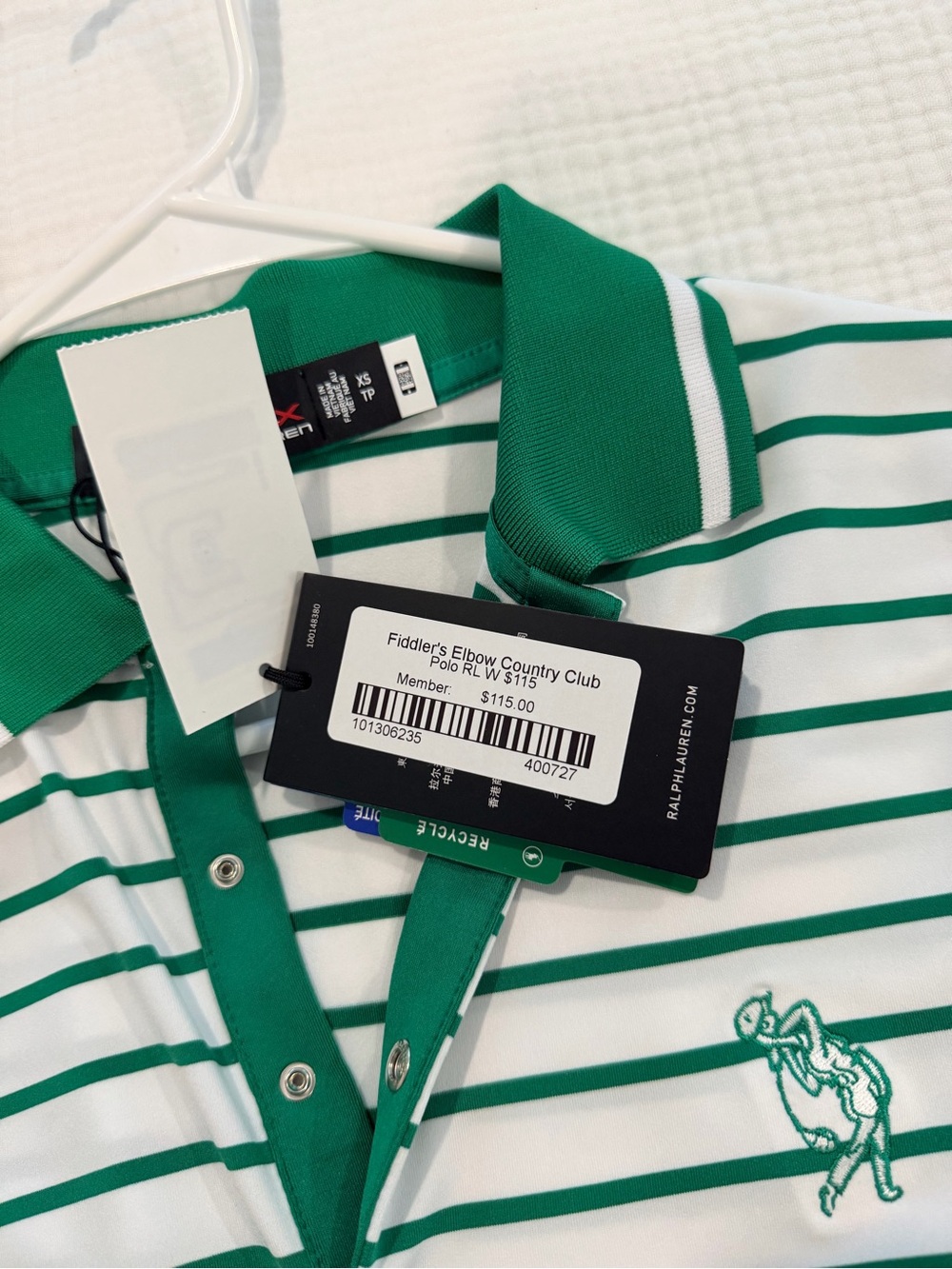 Ralph Lauren Green & White Striped Golf Polo